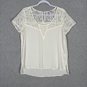 90s‎ Express Top Medium Cream Lace Sheer Coquette Romantic Feminine Delicate